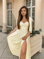 Load image into Gallery viewer, pale yellow floral summer midi dress
